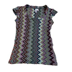 Vintage Y2K Womens Knit Top by Sweet Pea Size S Multicolor Chevron Pattern